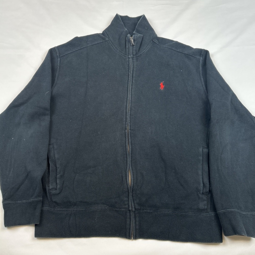 VTG Polo Ralph Lauren Sweater Sz M Estate Rib Full Zip Up Black Red Pony Jacket